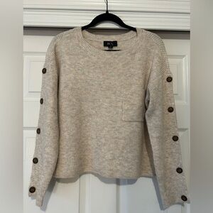 BCX Oatmeal Pullover Sweater with Button Sleeves